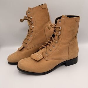 Ariat Competitor Paddock Riding Boots Tan Leather Kiltie Fringe Womens 7.5